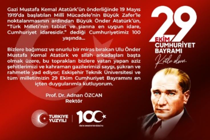 Rektörümüzün 29 Ekim 2023- 100. yıl mesajı